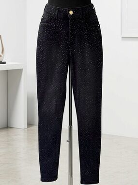 Banjara| Black Straight-Leg High Waist Ankle Jeans w/ All Over Silver Studs Sz 8